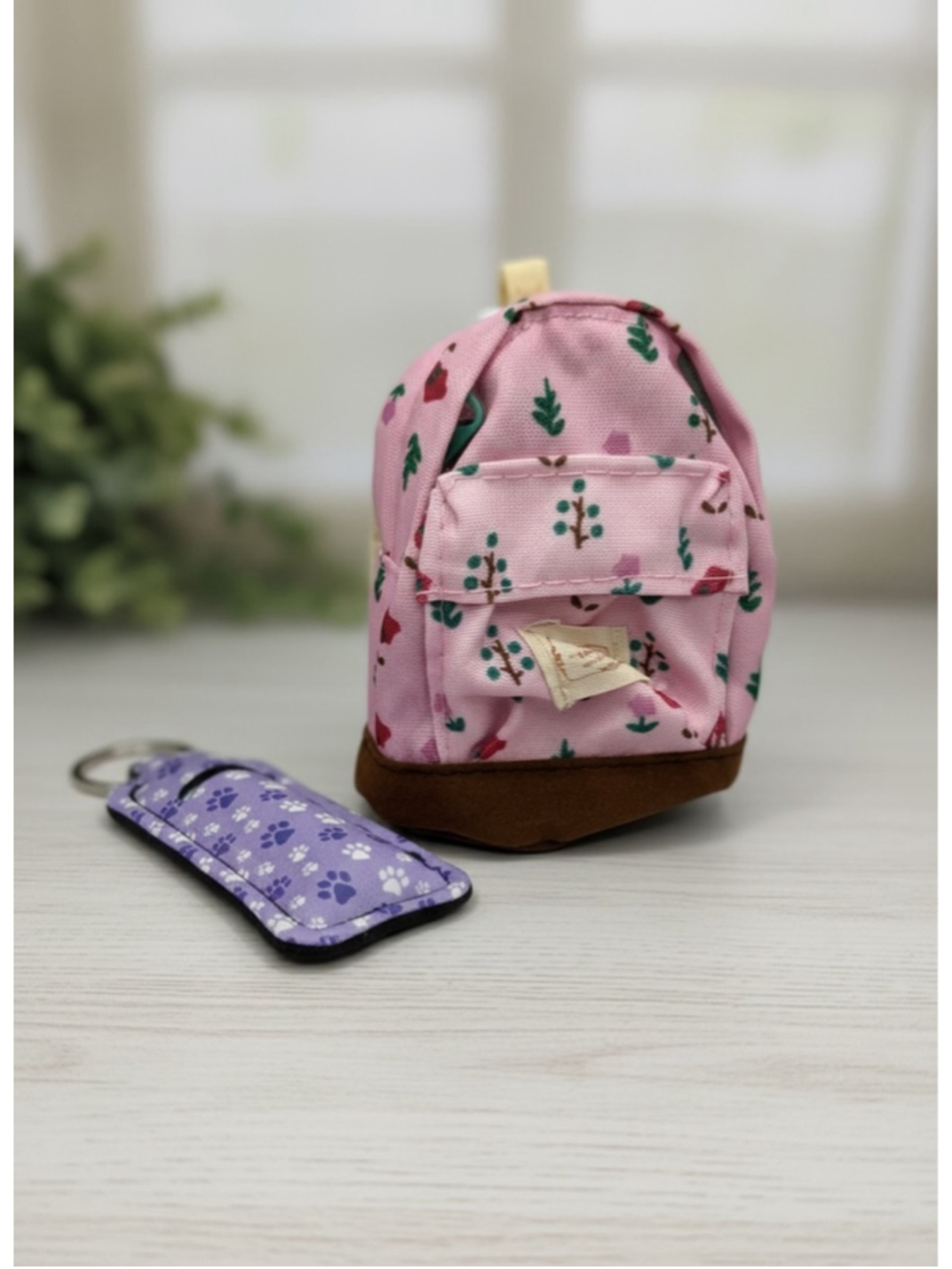 Pink Floral Mini Backpack Keychain Coin Purse Holder Set NWOT